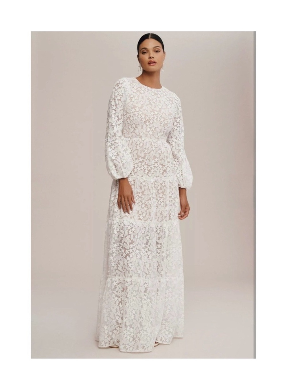 Dress the Population Lyra
Gown White Lace Dress Open Back Long Puff Sleeve XXL